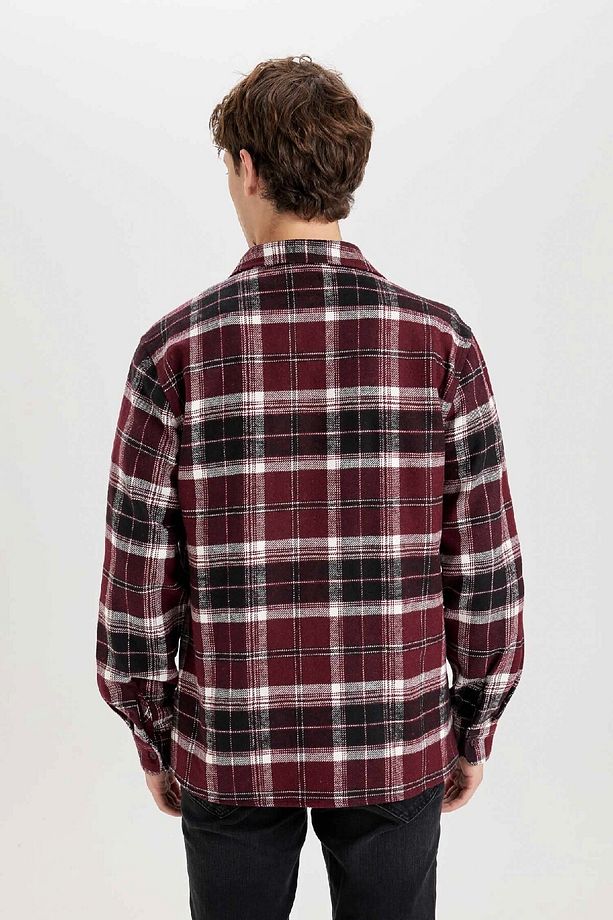 Regular Fit Polo Yaka Kareli Flanel Uzun Kollu Gömlek E0989ax24wn - 6