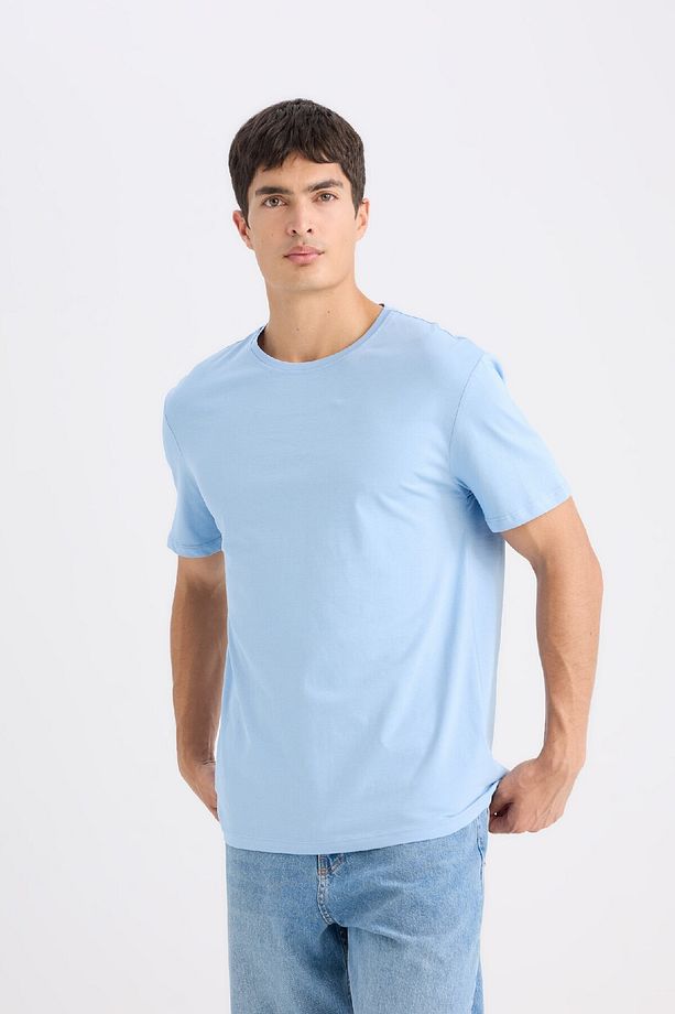 New Regular Fit Bisiklet Yaka Basic Düz Kısa Kollu Tişört E1091AXNS - 4