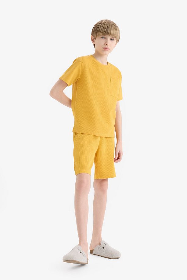 Erkek Çocuk Pijama Takımı Waffle Kısa Kollu Üst Beli Lastikli Şort D9993A825SM - 1
