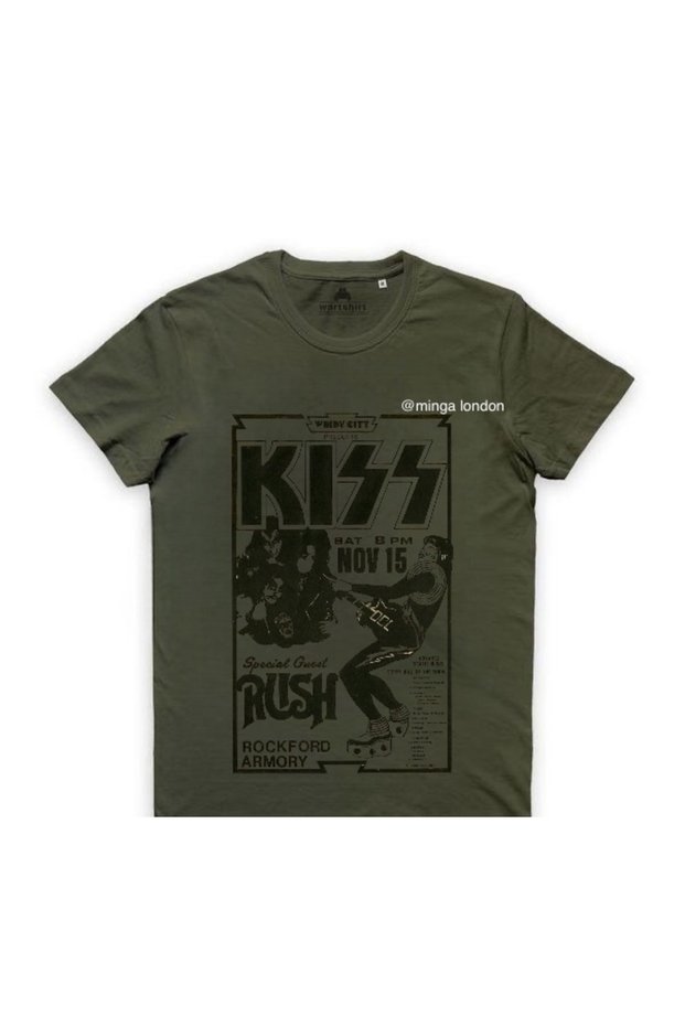 Kiss Music Group Khaki Color Front Printed Oversize T-Shirt -Mingalondon