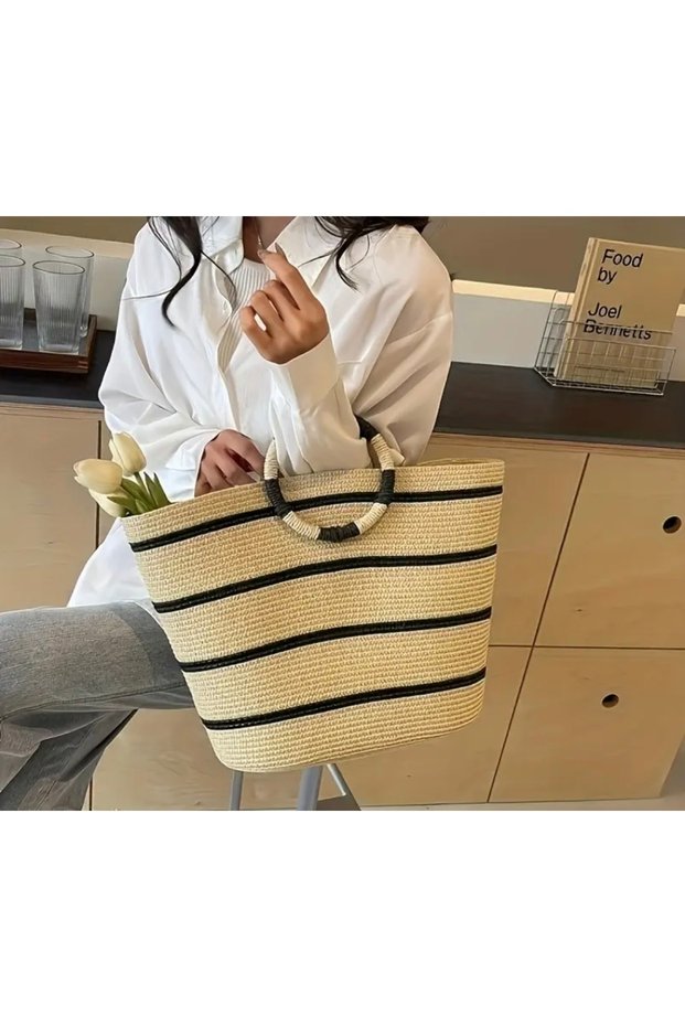 Straw Beige Daily Beach Handbag Shopping Bag