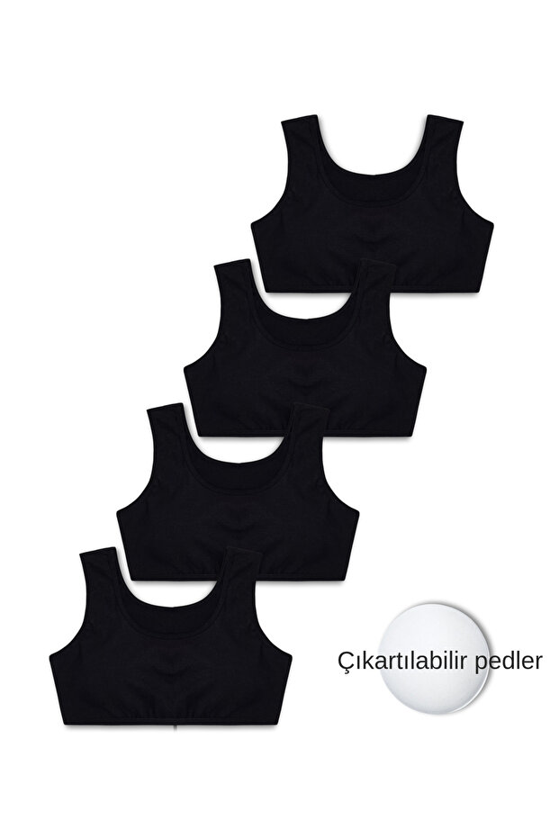 95% Cotton Girls' Lycra Combed Cotton Thick Strap Padded Training Bra Set of 4 / Half Tank Top