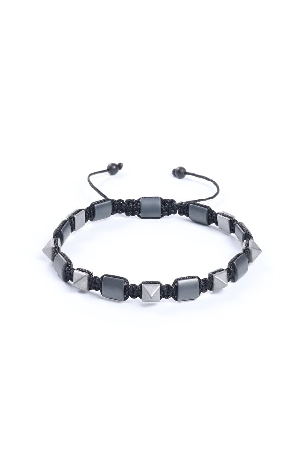 Hematite Bracelet - Elvin Gray Bracelet - Design Bracelet Pyramid Cut Adjustable