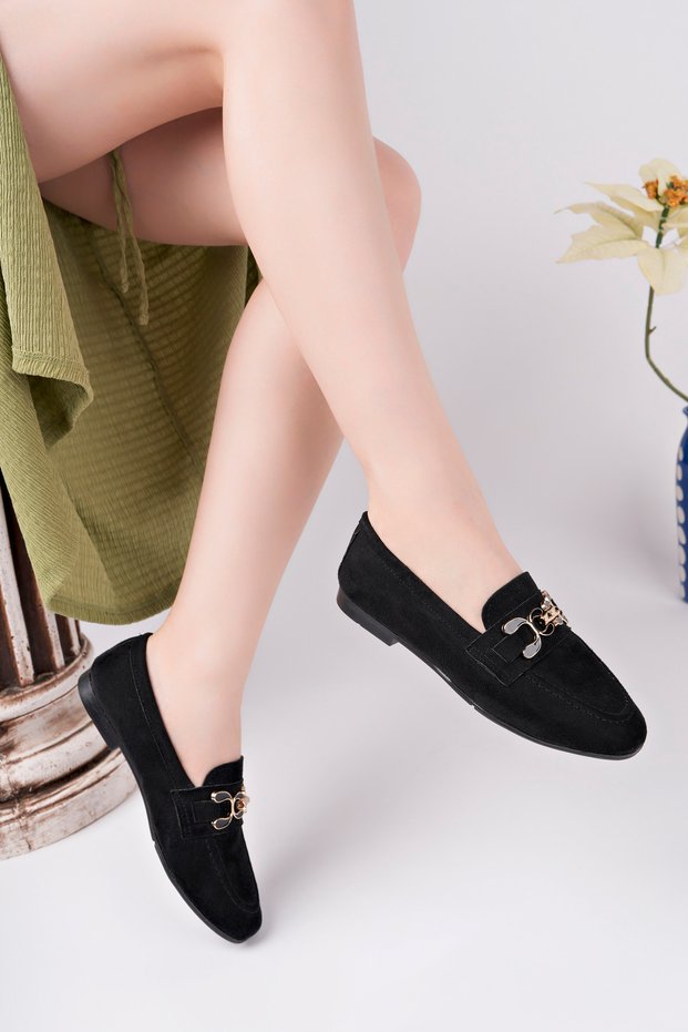 Black Ballerina Buckle Detailed Casual Shoes