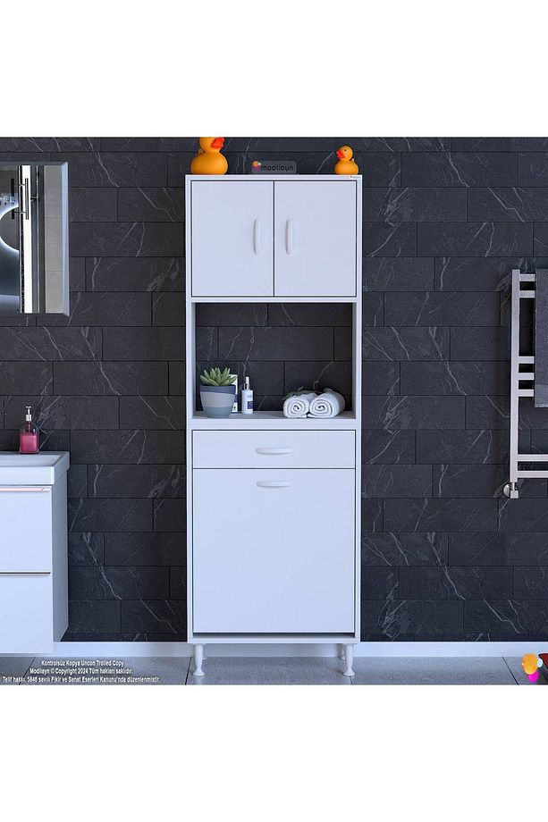 ARDA 55x173x32,5 cm 1 Çekmece 1 Göz Sepetli ve 3 Raf Akıllı Dolap ile Dağınıklığa Son - 3