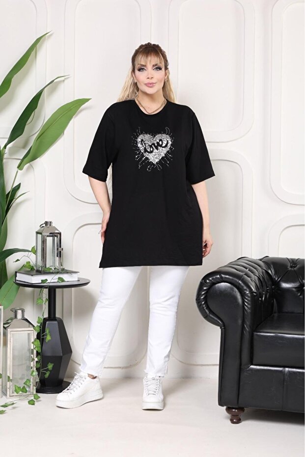 Love payet baskılı bluz - 4