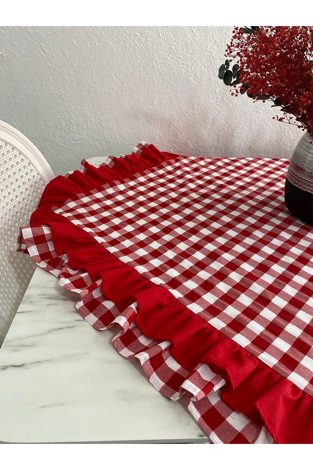 Çift Fırfırlı Pötikare Desenli Masa Örtüsü - 3