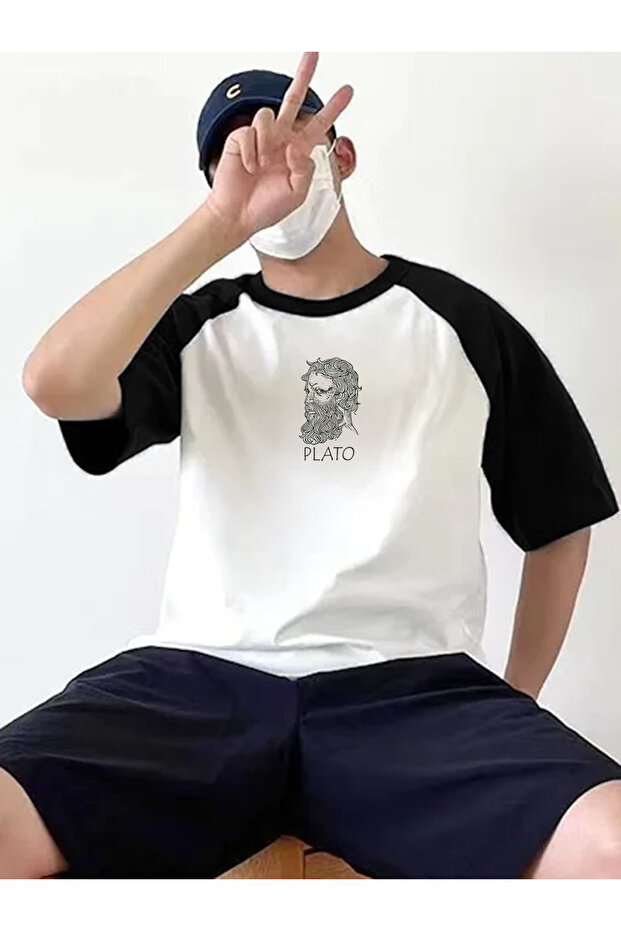 Azurco Oversize Plato Baskılı Siyah Tshirt - 1