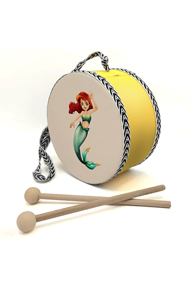 Mermaid Printed Leather Toy Children's Drum Yellow (2-5 Years Old)