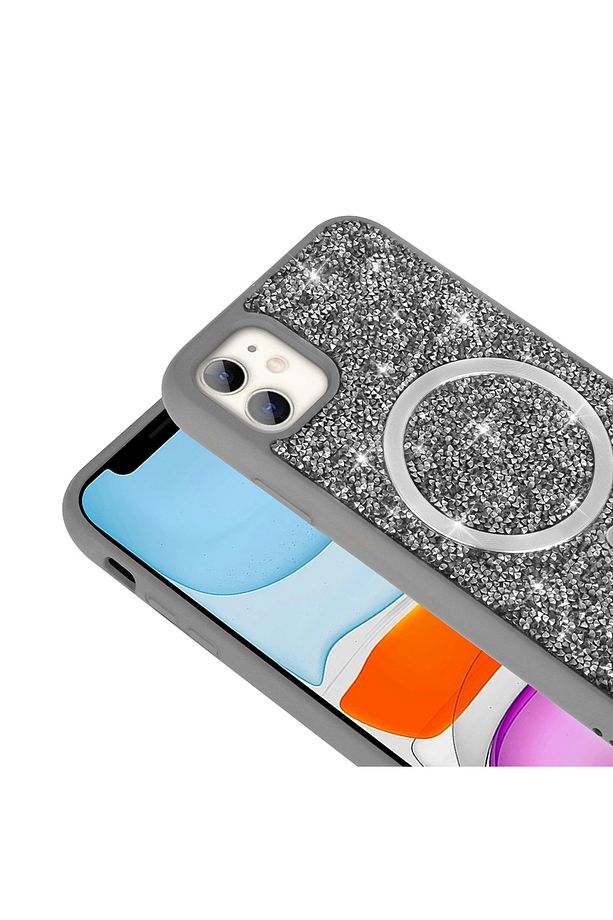 iPhone 11 Kılıf Kum Taşlı Kristal Görünümlü Simli Parlak Renkli Magsafe Mozaik Kapak - 2
