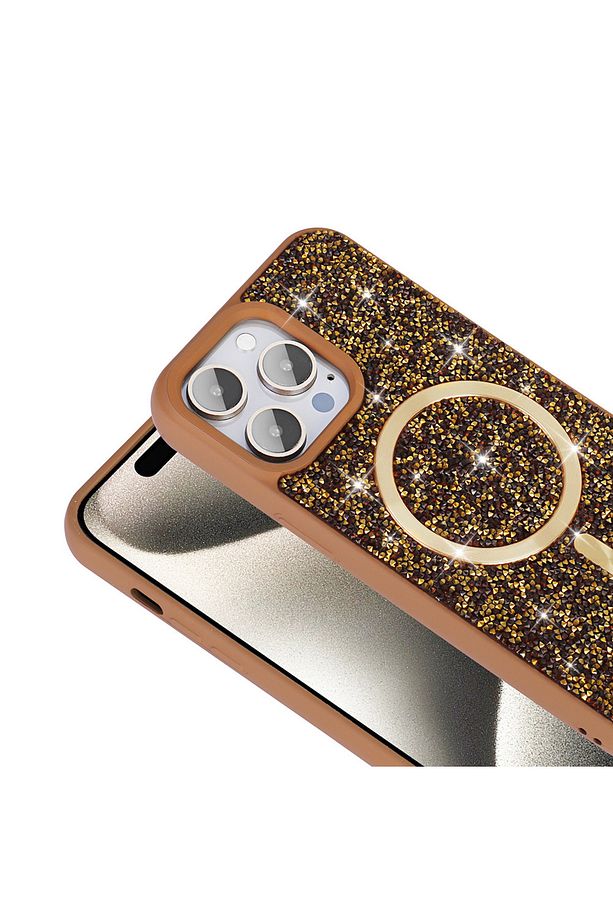 iPhone 14 Pro Max Kılıf Kum Taşlı Kristal Görünümlü Simli Parlak Renkli Magsafe Mozaik Kapak - 2