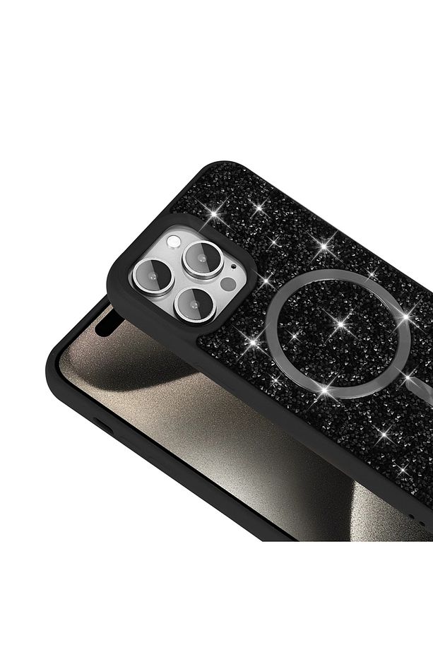 iPhone 14 Pro Max Kılıf Kum Taşlı Kristal Görünümlü Simli Parlak Renkli Magsafe Mozaik Kapak - 2