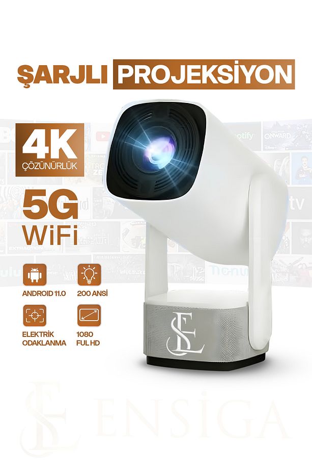 Şarjlı 1080p Max 4k Projektör, 3d Destekli Memc Hdr10 Speaker Hoparlörlü Projektör 200 Ansi Lümen - 1