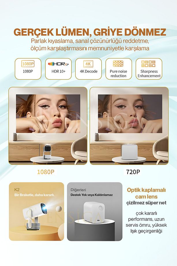 Şarjlı 1080p Max 4k Projektör, 3d Destekli Memc Hdr10 Speaker Hoparlörlü Projektör 200 Ansi Lümen - 6