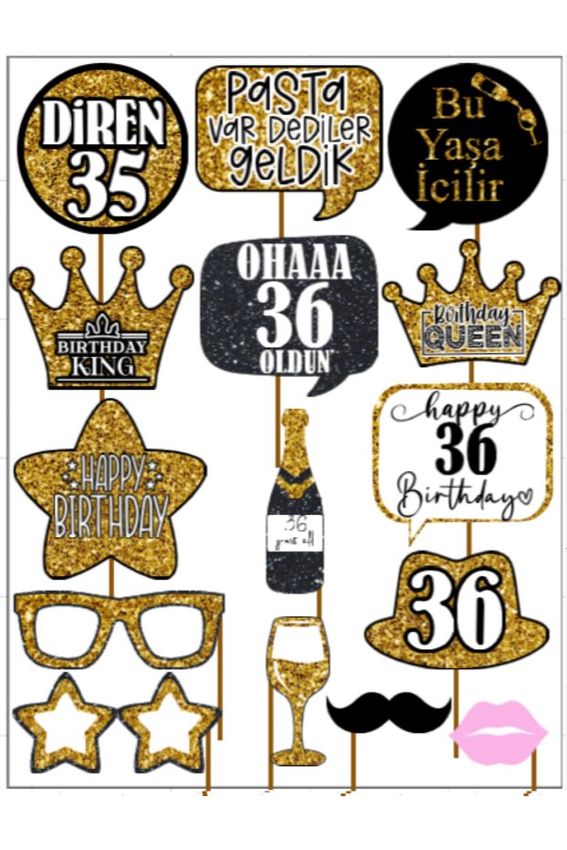 36 Year Old Women Men 15Pieces Gold Sparkle Slogans Birthday Party Speech Balloon Selfie Sticks