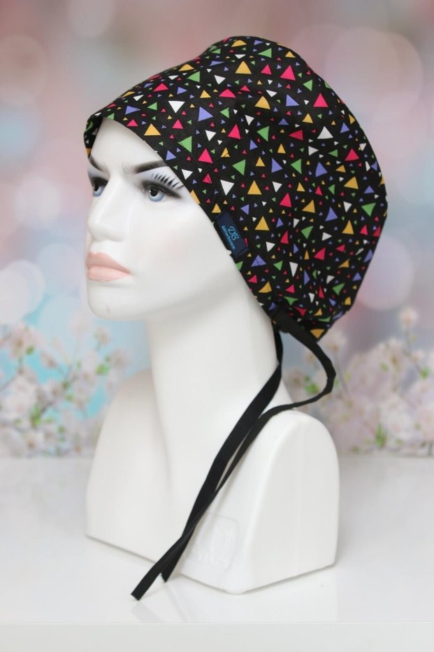 Standard Size Black Triangle Surgical Bonnet Doctor Nurse Healthcare Hospital Bonnet