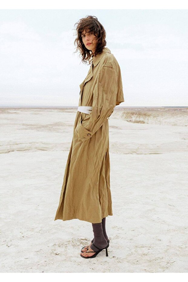 Oversize kırışık görünümlü trençkot - 5