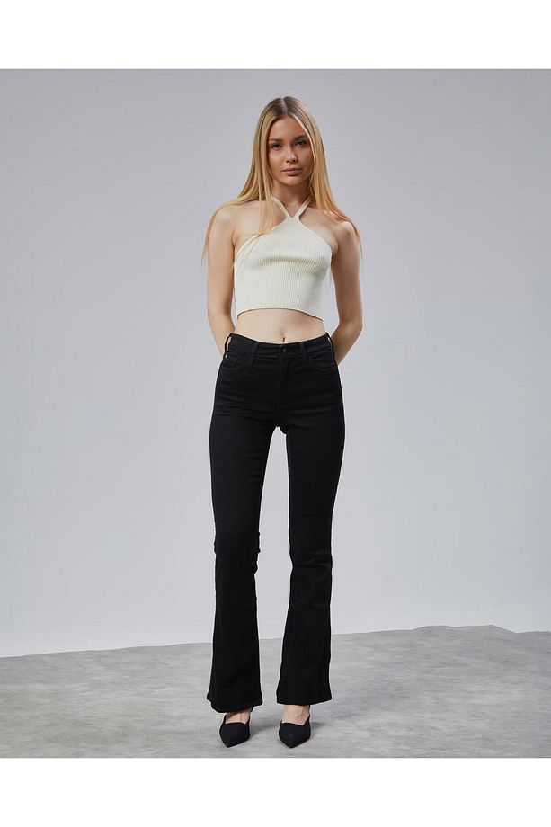 Ispanyol Yüksek Bel Siyah Kot Pantolon Toparlayıcı Jean - 3