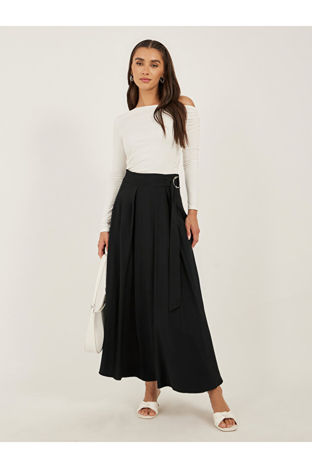High Rise Pleated A-Line Maxi Dress