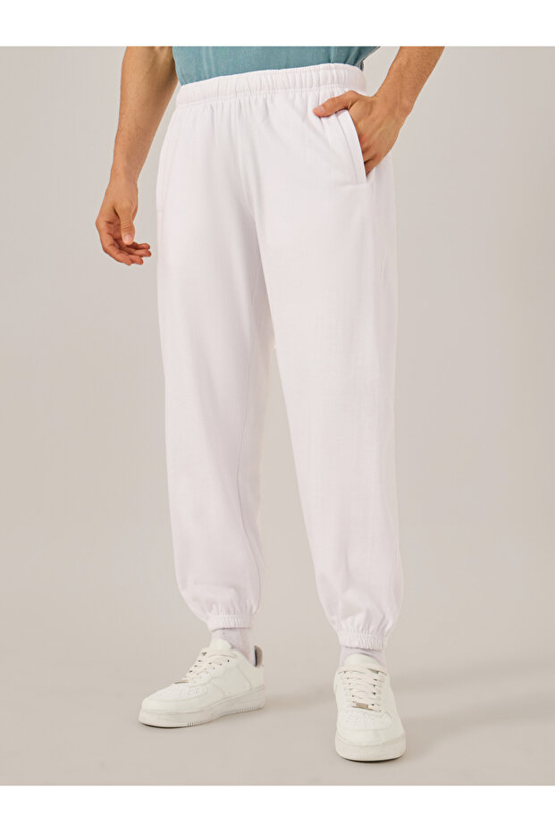 بنطال رياضي رجالي أبيض سادة - 2