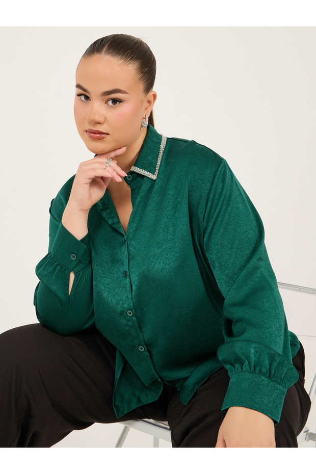Plus Size Embellished Collar Shirt