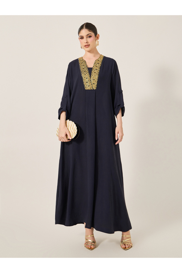 Embroidered V-Neck A-Line Jalabyia