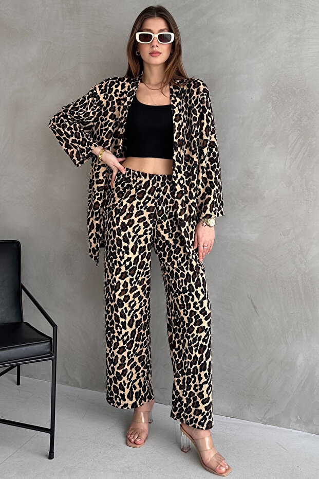 Leopard Patterned Twisted Fabric Kimono Set - 2