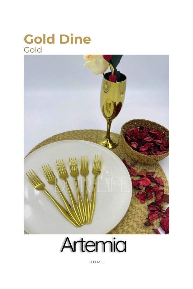 Gold Dine 18 Piece Fork Spoon Knife Set | Gold | 6 People | 18/10 Stainless Steel