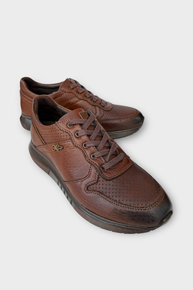 Deri Görünümlü Bağcıklı Erkek Günlük Ayakkabı TABA - 2