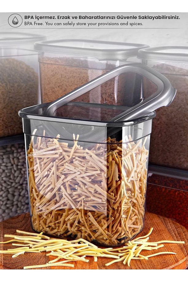 6'lı Etiketli Dikdörtgen Erzak Saklama Kabı Seti 3200ml ve 2000ml Çay Şeker Saklama Kabı - 5