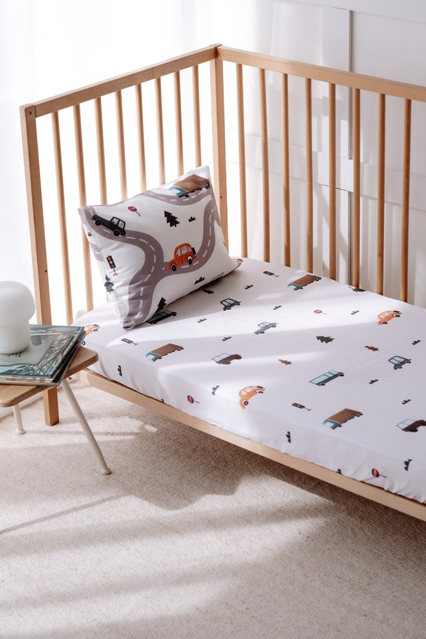 70X120 cm Baby Crib, Park Bed Elastic Sheet Set - Cars