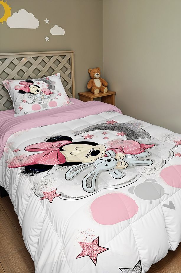 Uyuyan Minnie Desenli Tek Kişilik Yorgan ve Yastık Kılıfı - 1