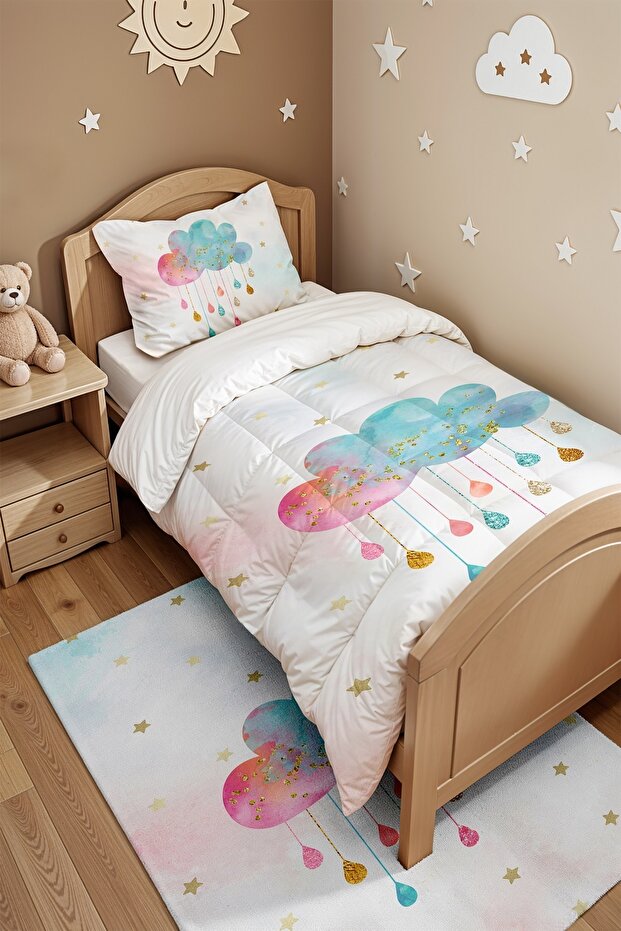 Dream Cloud Patterned Single Quilt and Pillowcase - 4