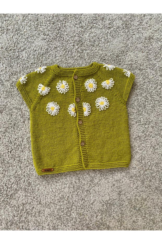 Hand Knitted Flower Embroidered Girl's Vest
