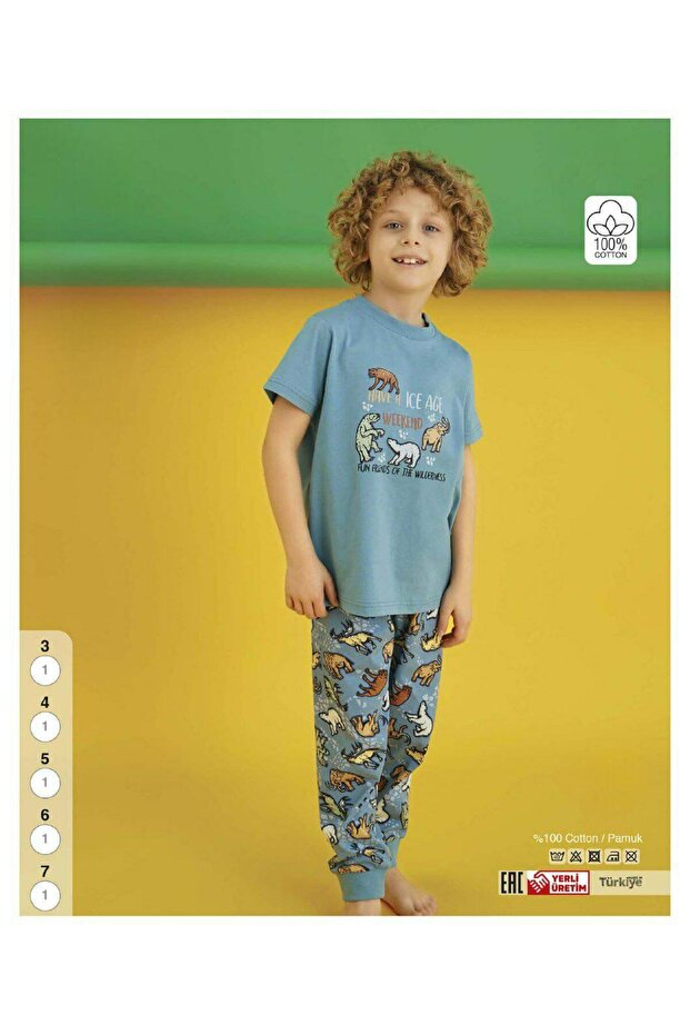 Male Child Short Sleeve Six Long 100% Cotton Pajamas Set