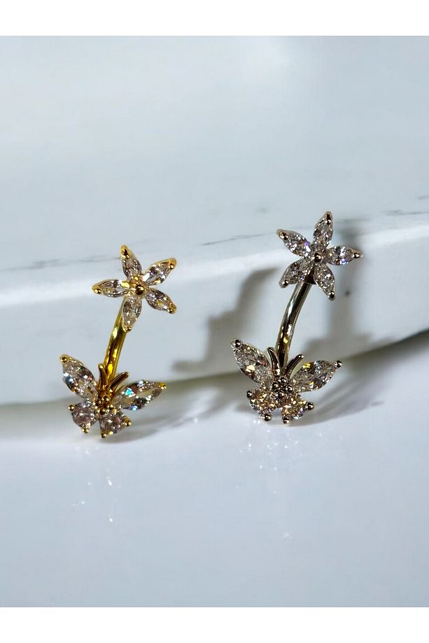 Çelik Çiçek Ve Kelebek Detaylı Göbek Piercing - 9