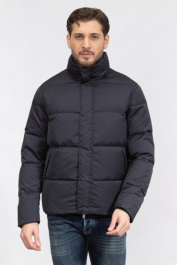 Men's Brand Logo Detailed Regular Fit Long Sleeve Navy Blue Coat