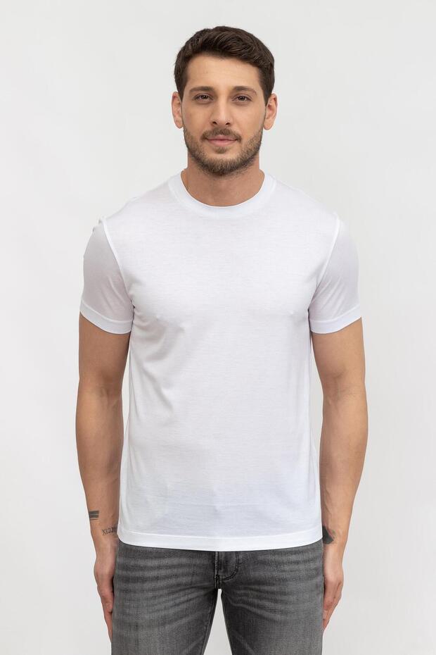 Men's Cotton Jersey Fabric White T-Shirt with Brand Logo