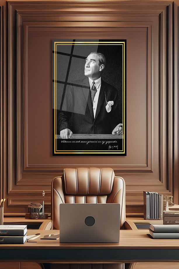 Atatürk Portre Dikey Cam Tablo, Ev, İş, Kurum, Ofis, Makam Odası Hediyelik Tablo - 4