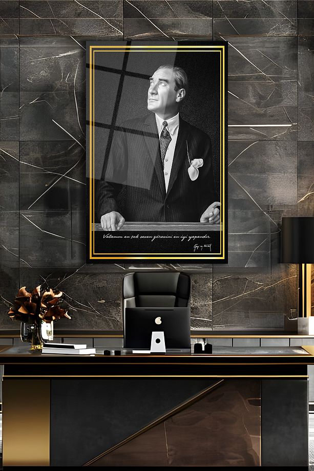 Atatürk Portre Dikey Cam Tablo, Ev, İş, Kurum, Ofis, Makam Odası Hediyelik Tablo - 3