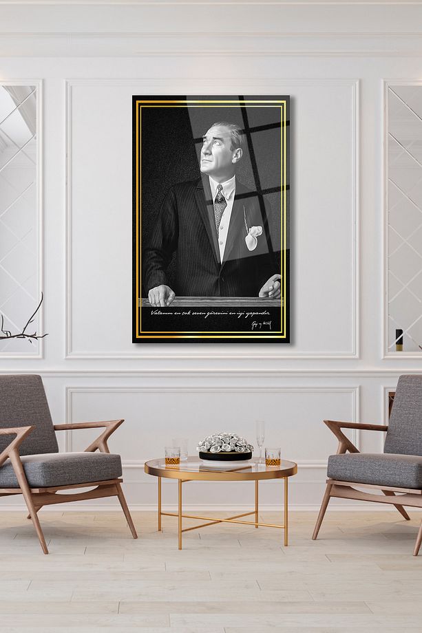 Atatürk Portre Dikey Cam Tablo, Ev, İş, Kurum, Ofis, Makam Odası Hediyelik Tablo - 7