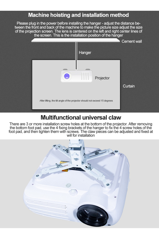 حامل سقف عالمي لجهاز العرض، حامل جداري قابل للتعديل لجهاز العرض للاستخدام المنزلي والمكتب - 7