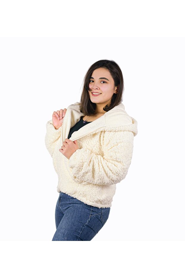 Oversize Astarlı Peluş Ceket - 4