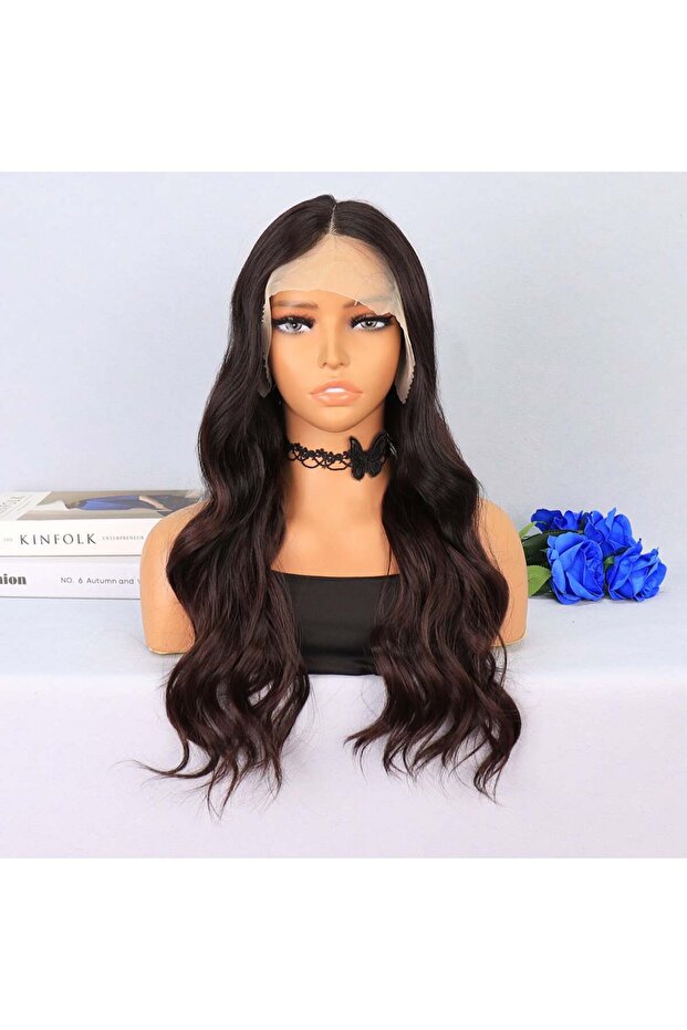 Brown / Red Brown Ombre Water Wave Tulle Wig
