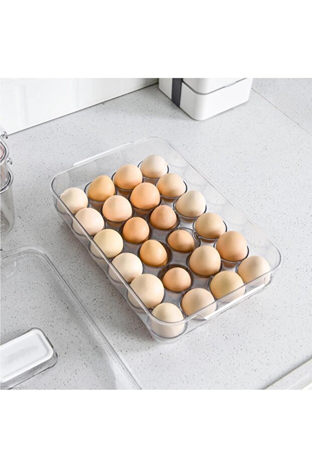 24 Egg Capacity Stackable Clear Egg Holder with Lid for Refrigerator Egg Storage