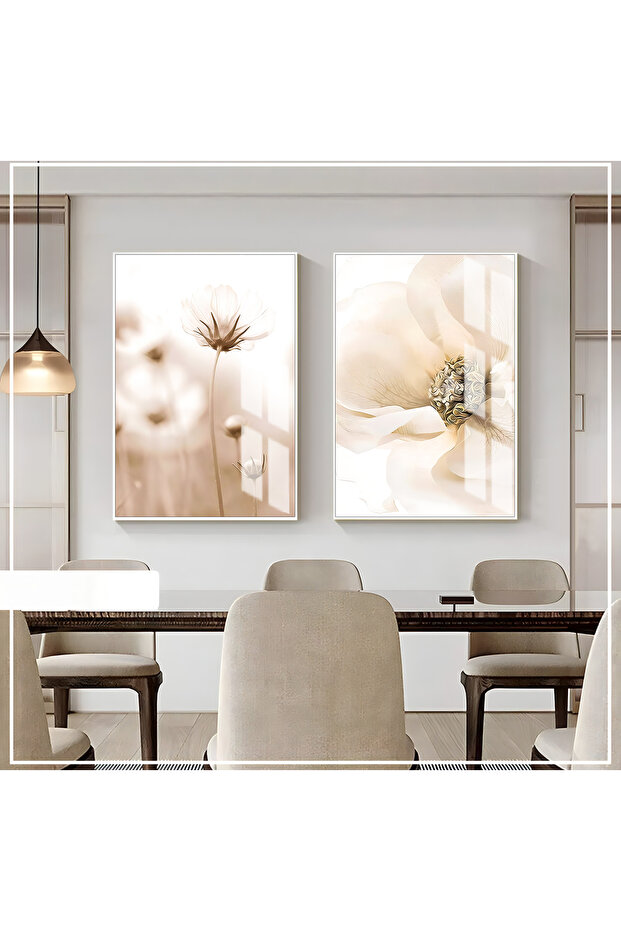 Hari̇kabi̇rev | Soft Colors Abstract Flower (Lel) | Framed Glass Table 2 Pieces Vertical