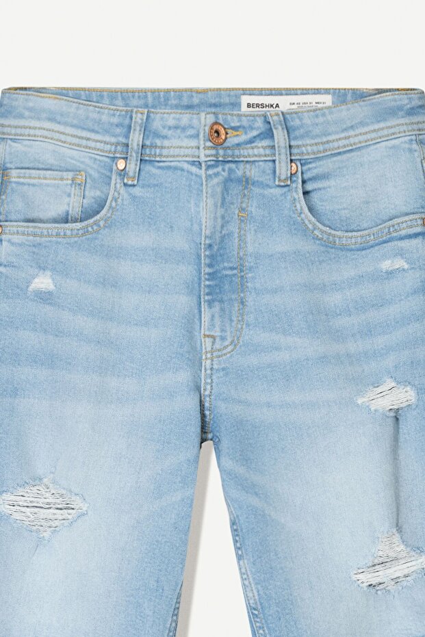 Distressed denim bermuda şort - 2