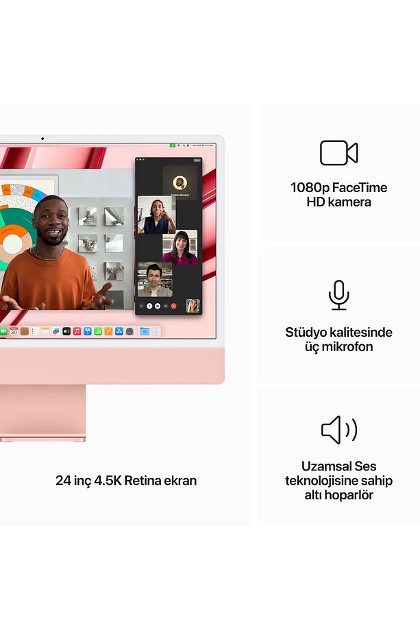 iMac M3 Çip 10C GPU 8GB 512GB SSD macOS 24" All In One Bilgisayar MQRU3TU/A Pembe - 5