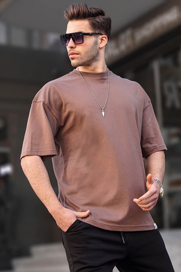 Ανδρικό μπλουζάκι καφέ Oversize Fit Basic 6066 - 3