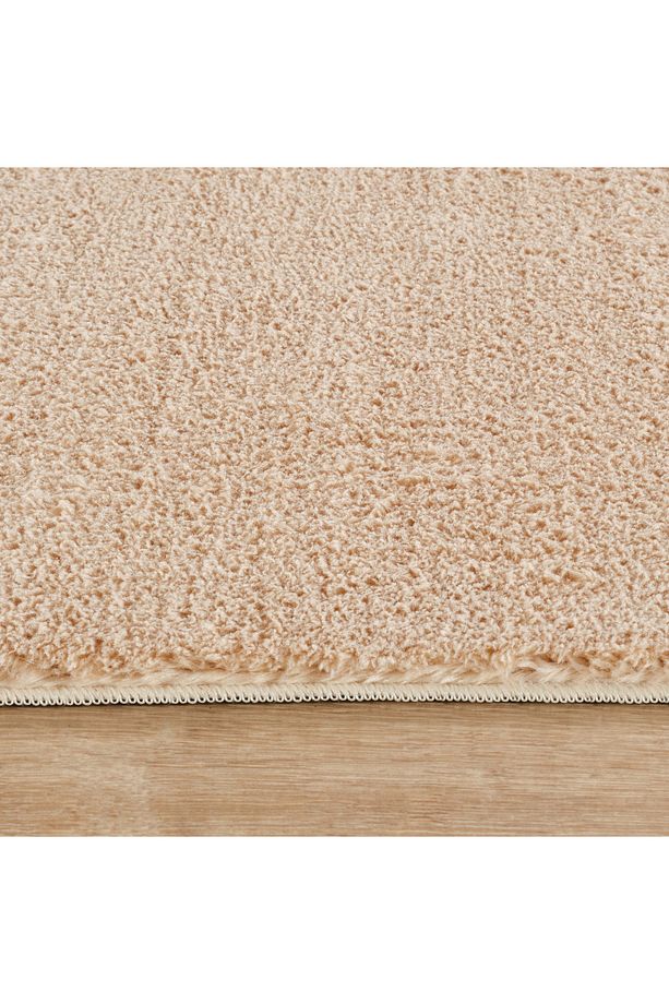 Puffy Peluş Halı Oval Bej Yumuşacık Yıkanabilir Kaymaz Taban Yolluk Oturma Odası Mutfak - 4